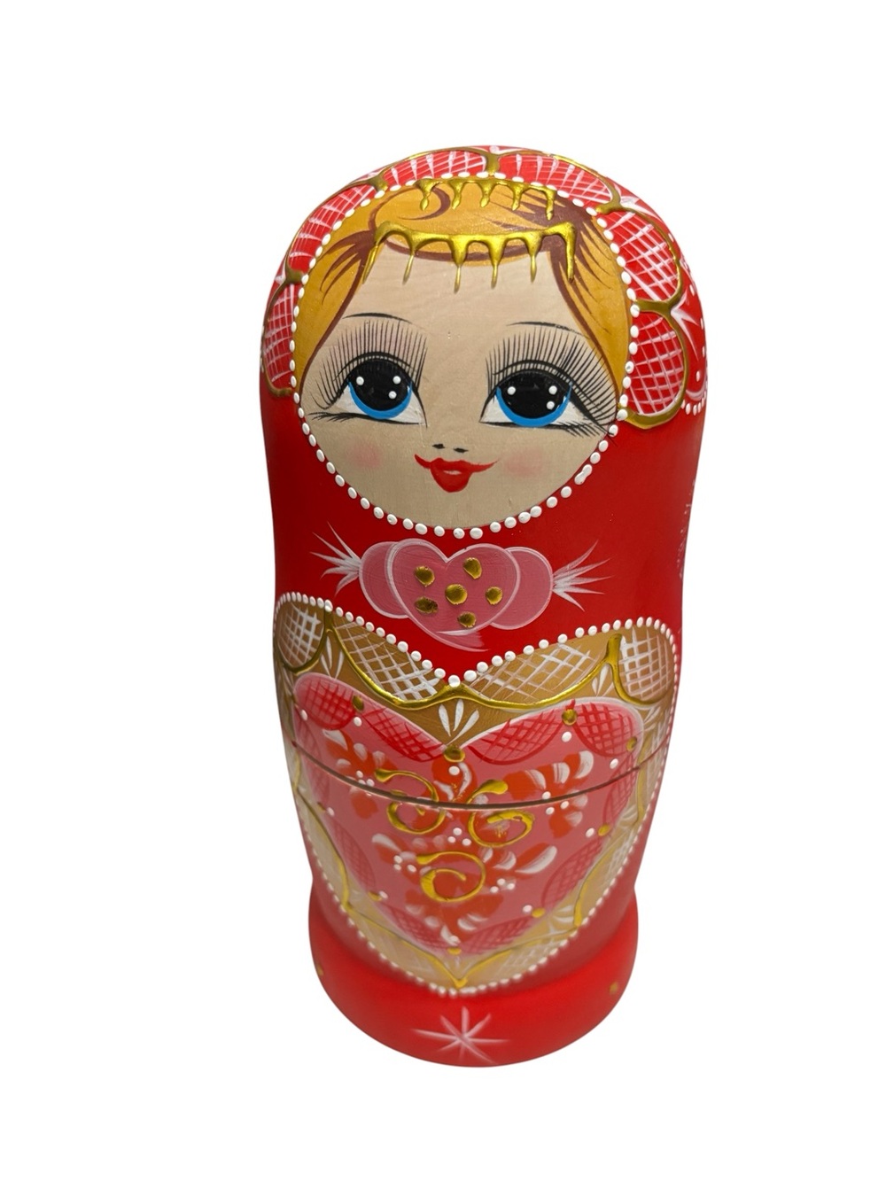 Joy Nest Russian Nesting 6 Dolls Hand Wood Carved Painted Heart Design Blonde - Picture 2 of 9